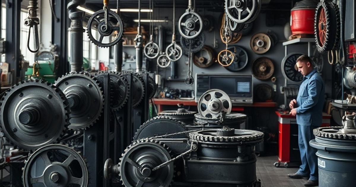 Image of a Llibra ASVAB mechanic surrounded by pulleys and gears