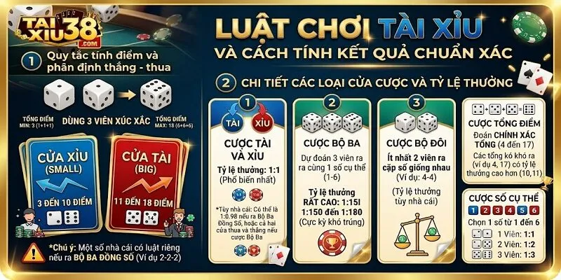Luật chơi tài xỉu online và cách tính kết quả chuẩn xác
